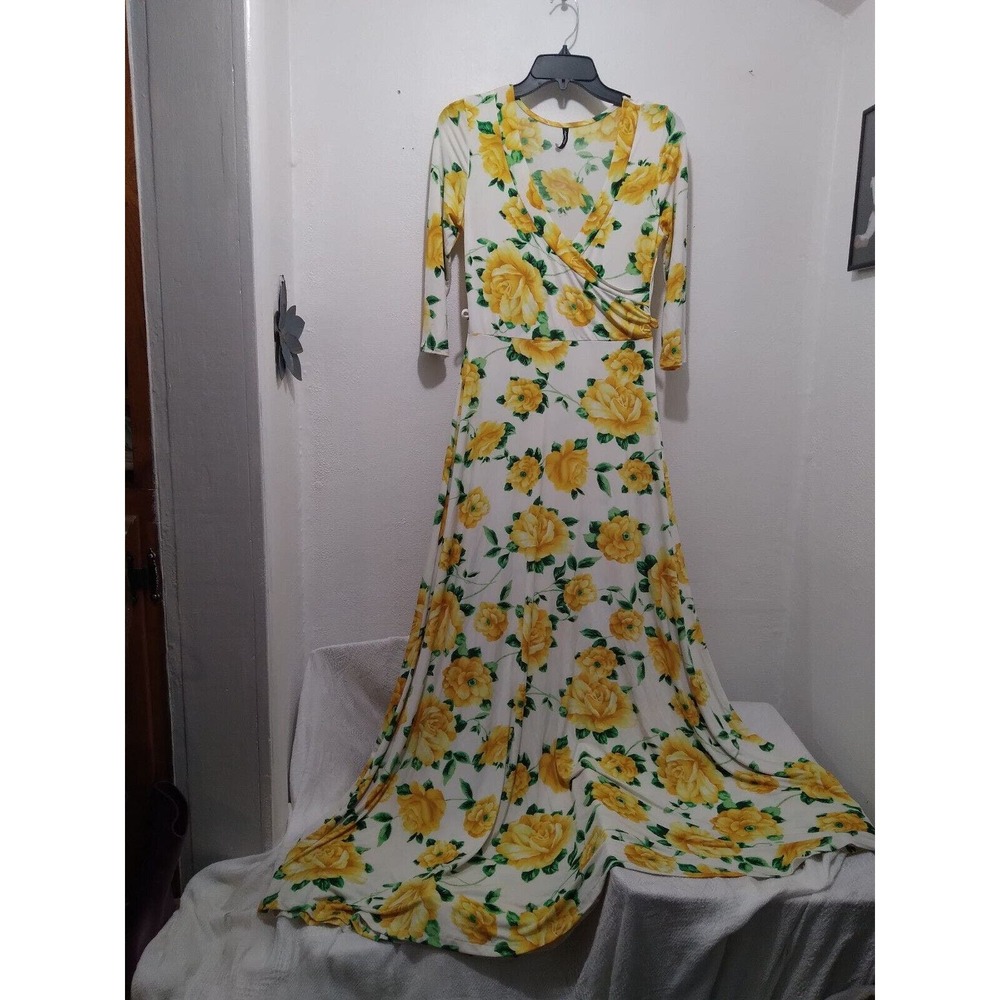 Janette Small Maxi 3/4 Sleeve Yellow Floral Dress
